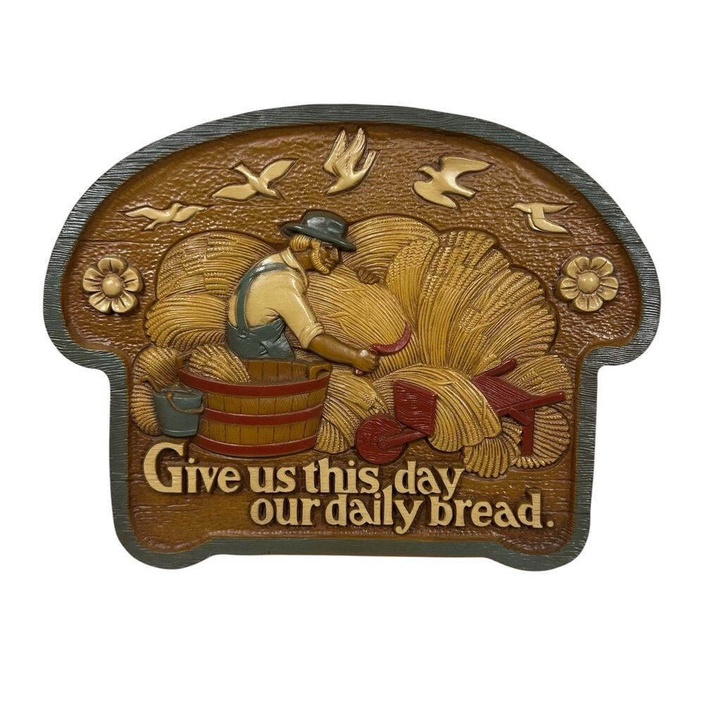 Vtg Burwood Products USA Give Us This Day Our Daily Bread Wall Art Hanging 2769